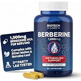 Biotech Labs Berberine HCl 1000 mg with Bitter Melon and Banaba Leaf, 60 Capsules, 30-Day Supply