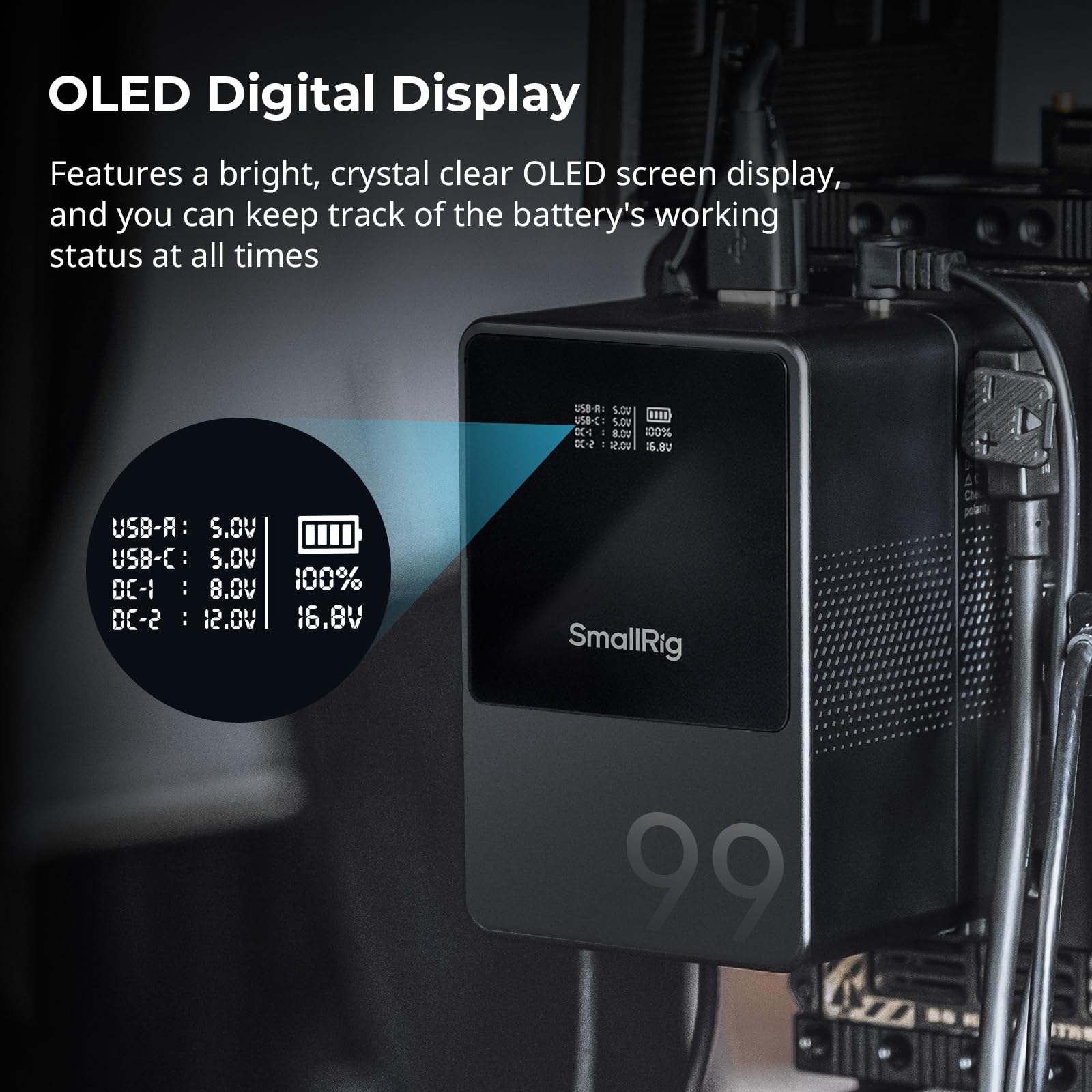 SMALLRIG V Mount Battery VB99, 99Wh / 6800mAh V Lock Battery with 100W Output, 2H Full Charge, with USB-C, D-TAP, USB-A, Dual DC Port, OLED Screen, for Camera, Camcorder, Monitor, Video Light