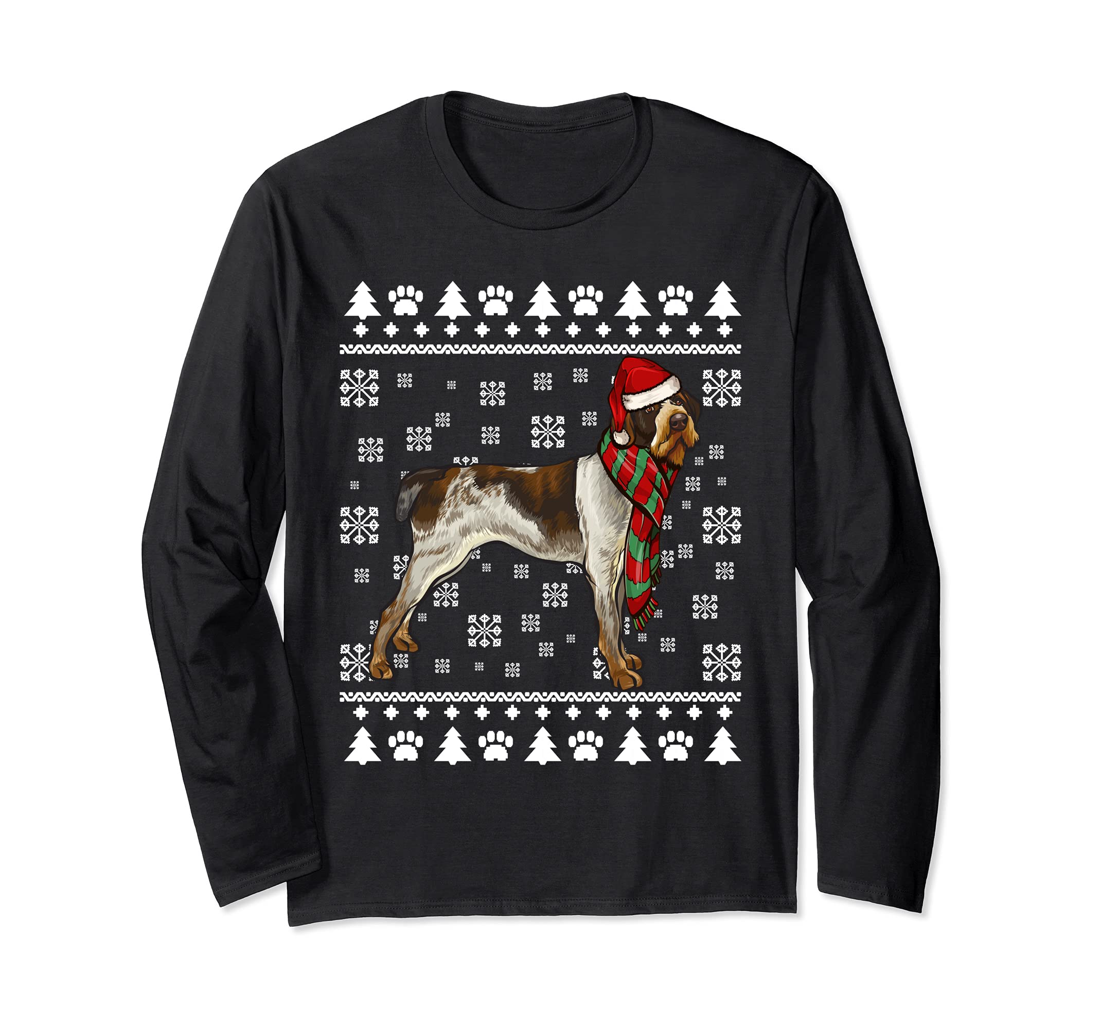 German Wirehaired Pointer Dog Santa Hat Xmas Ugly Christmas Long Sleeve T-Shirt