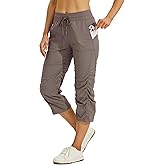 Willit Women's Quick-Dry Capris Travel Pants Lightweight Striped Woven Hiking Workout Casual Pants with Pockets