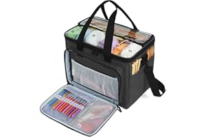 Teamoy Knitting Bag, Yarn Storage Tote with Inner Divider for Yarn and Unfinished Project, High Capacity, Easy to Carry Croch