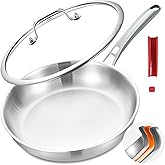Inqibee 10 Inch Tri-Ply Stainless Steel Frying Pan with Lid, Skillet, Induction Cooking Pan, Heavy Duty and Dishwasher Safe, Detachable Handle
