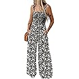 Dokotoo Women's Casual Loose Overalls Jumpsuits One Piece Sleeveless Printed Wide Leg Long Pant Rompers With Pockets