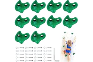 VEIMIA 10PCS Green Rock Climbing Holds, Rock Climbing Wall for Kids, Extra Large Size Climbing Rock Wall Grips with Mounting Hardware and Wrench for Indoor Outdoor Playground, Installed on Wooden Board