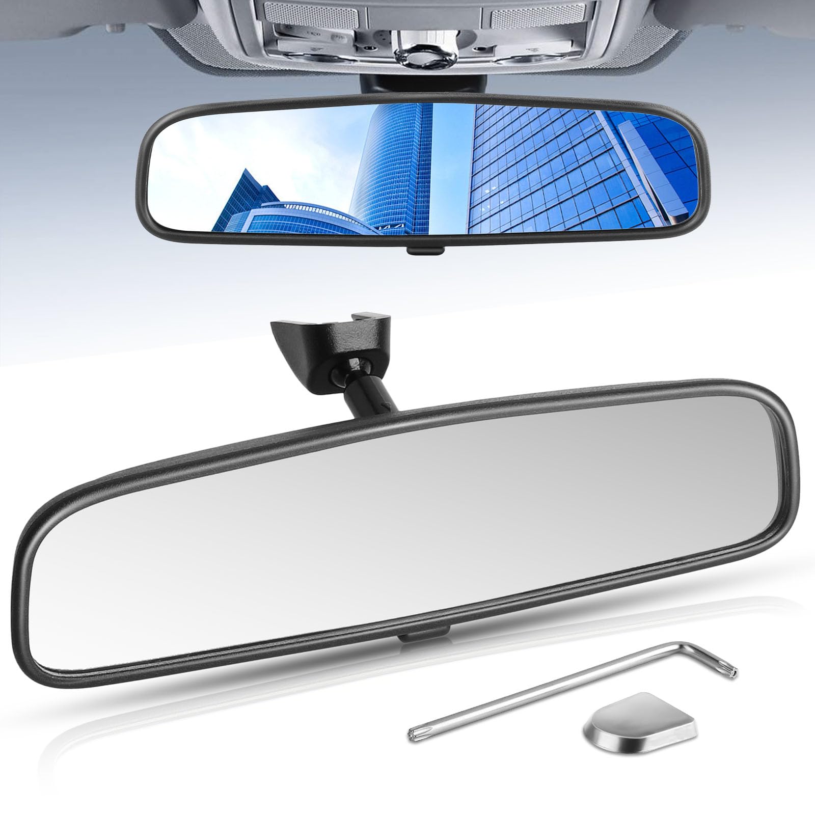 Photo 1 of 10.6" Rear View Mirror, Interior Rearview Mirror Universal Fit Type, Compatible with Jeep Wrangler Nissan Rogue Altima Toyota Corolla Camry Tacoma Ford F150 Focus Honda Civic Accord and More for car