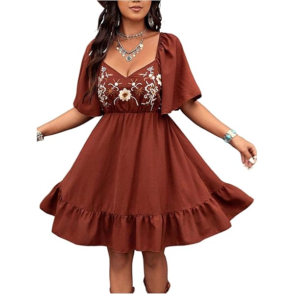 Milumia Women's Summer Floral Print V Neck Flutter Sleeve Ruffle Hem Boho Flowy Maxi Dress Light Blue White Large at Amazon Women's Clothing store Milumia Women's Summer Floral Print V Neck Flutter Sleeve Ruffle Hem Boho Flowy Maxi Dress Light Blue White Large at Amazon Women's Clothing store