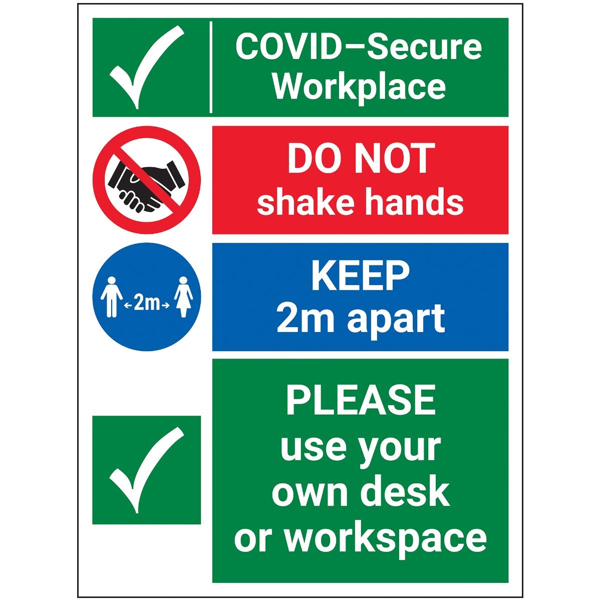 V Safety COVID-Secure Workplace - Use Own Desk - 300mm x 400mm - Self Adhesive Vinyl