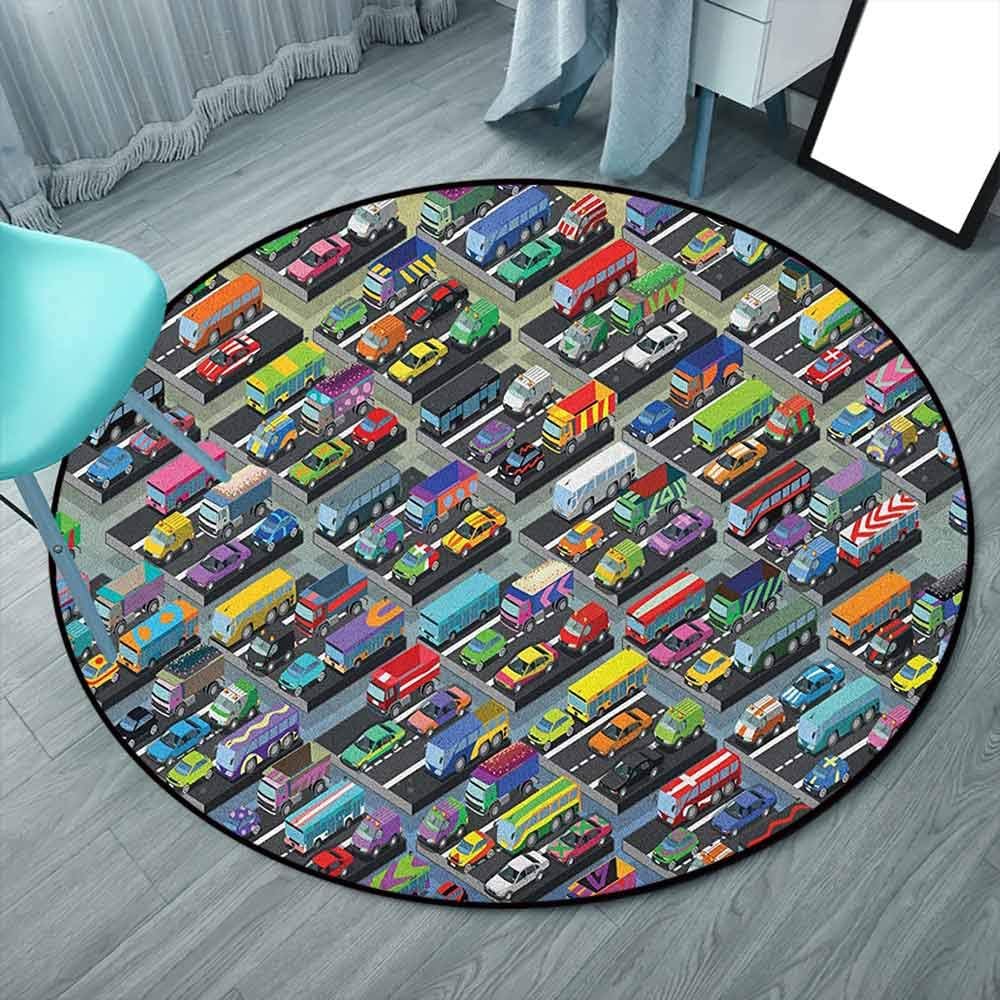 Cars Laundry Room Rugs Decor Runner Rug 5'3" Round, Multicolor