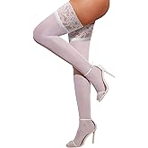 RSLOVE Lace Top Thigh High Stockings with Antiskid Silicone Stay Up Silky Semi Sheer Pantyhose Sexy Lingerie for Women