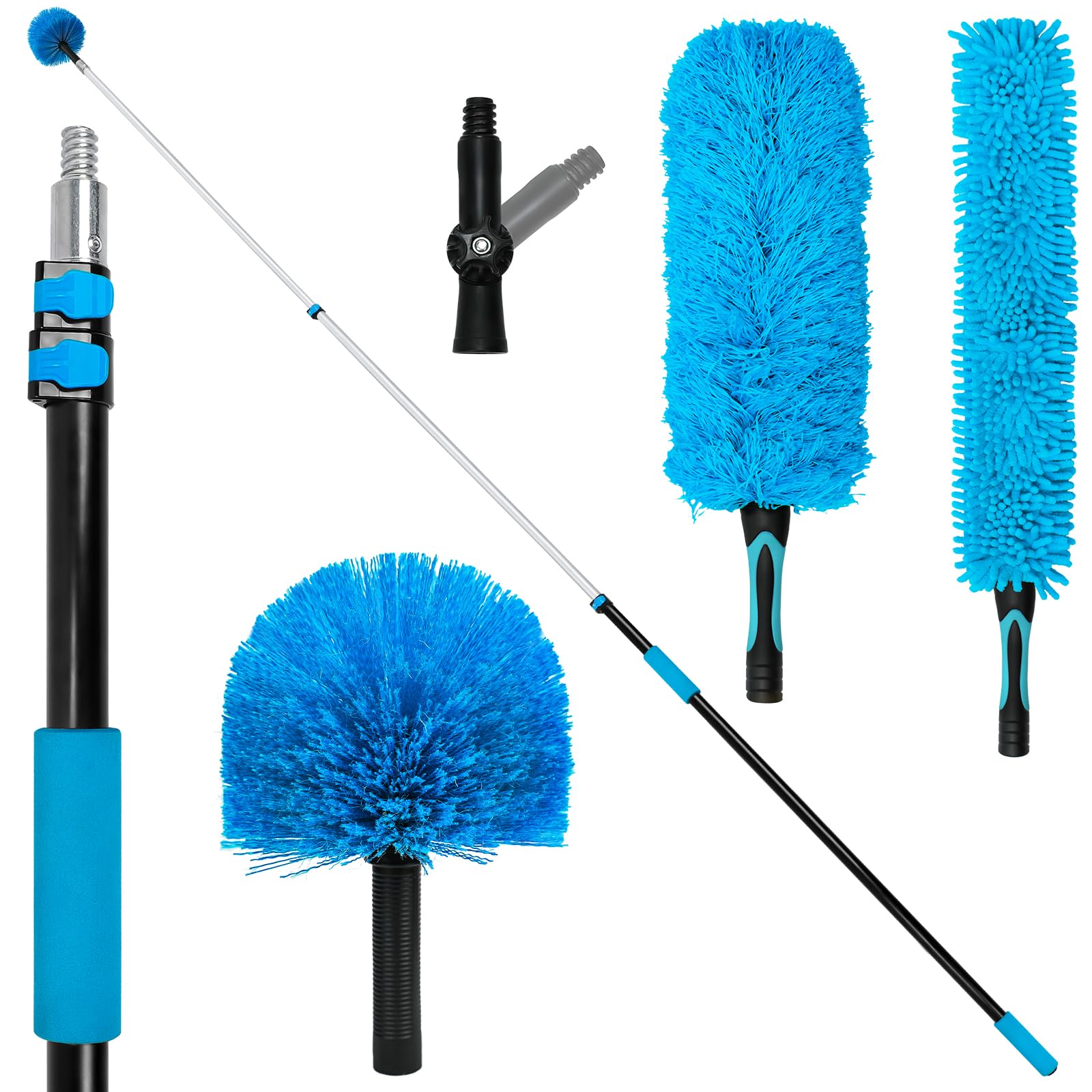 Photo 1 of 20 Feet High-Reach Cobweb Duster,Spider Web Brush & Ceiling Cleaning Kit with 5-12 feet Extendable Pole Heavy-Duty Duster for High Ceilings, Fan and Corner(Telescopic Iron Rod)