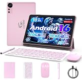 CUPEISI Android 16 Tablet 10 Inch, 20GB RAM+128GB ROM/ 2TB Expandable, 2.0GHz Octa-core Processor, 1280*800 HD Screen, 5G WiFi6 BT 5.0, 2 in 1 Tablets with Keyboard Case Mouse Stylus, Widevine L1 Pink