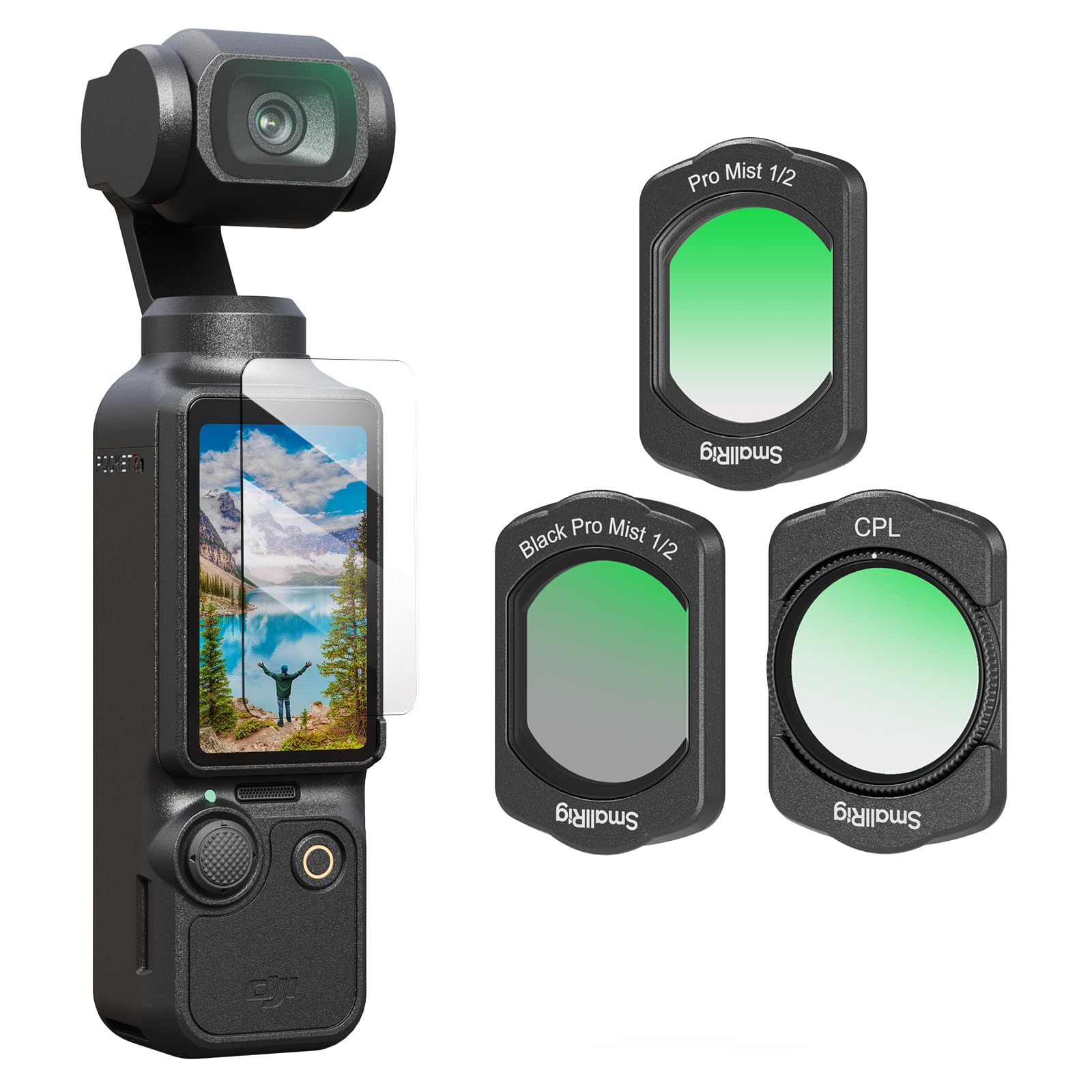 SMALLRIG Magnetic Filters Set for DJI Osmo Pocket 4/3, Black Mist, White Mist, CPL Multi-coating Filter and Screen Protector - 4775