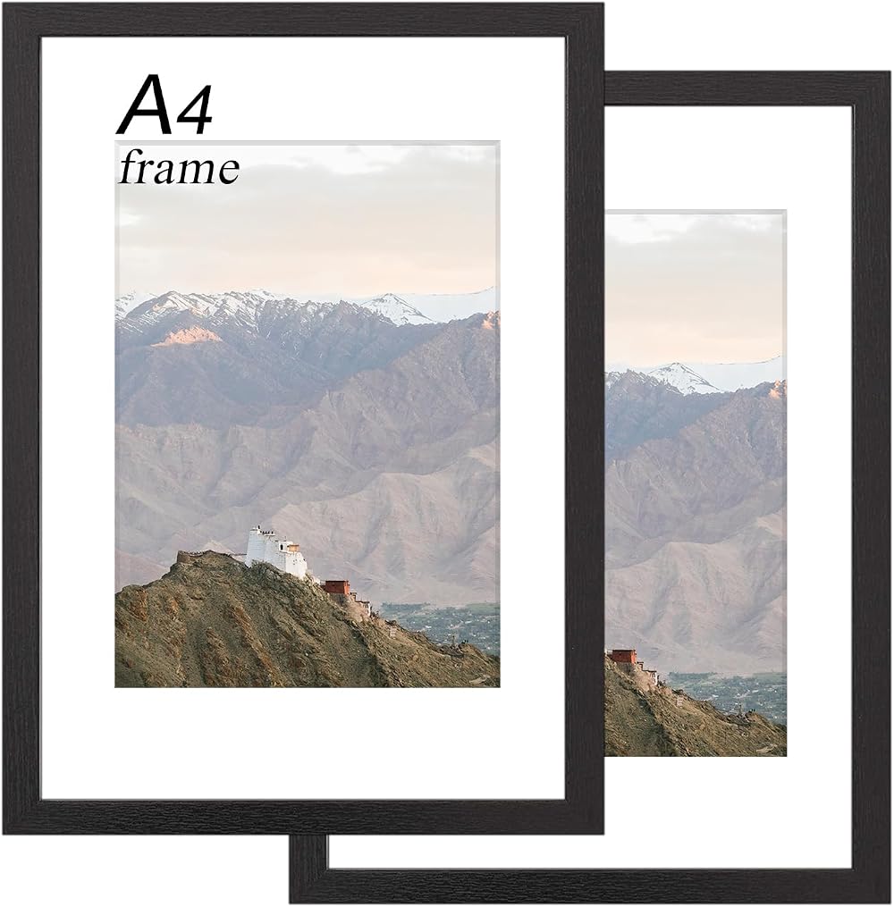 RUN HELIX A4 Frame 2 Pack Wooden Picture Frame Black Wall Mount