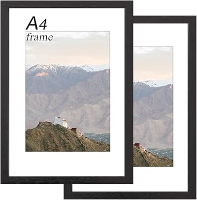 RUN HELIX A4 Frame 2 Pack Wooden Picture Frame Black Wall Mount