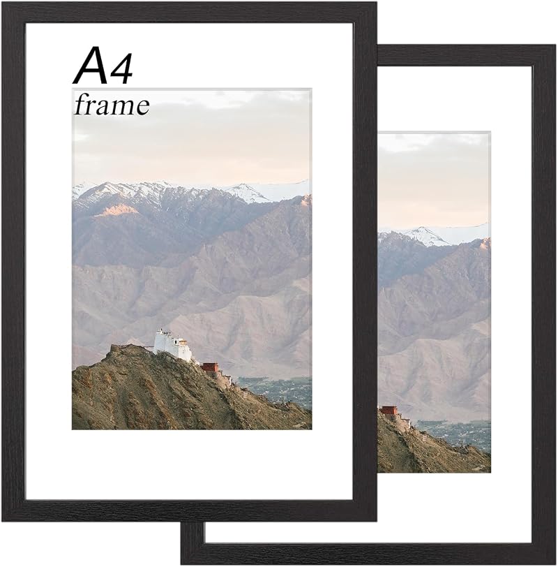 RUN HELIX A4 Frame 2 Pack Wooden Picture Frame Black Wall Mount