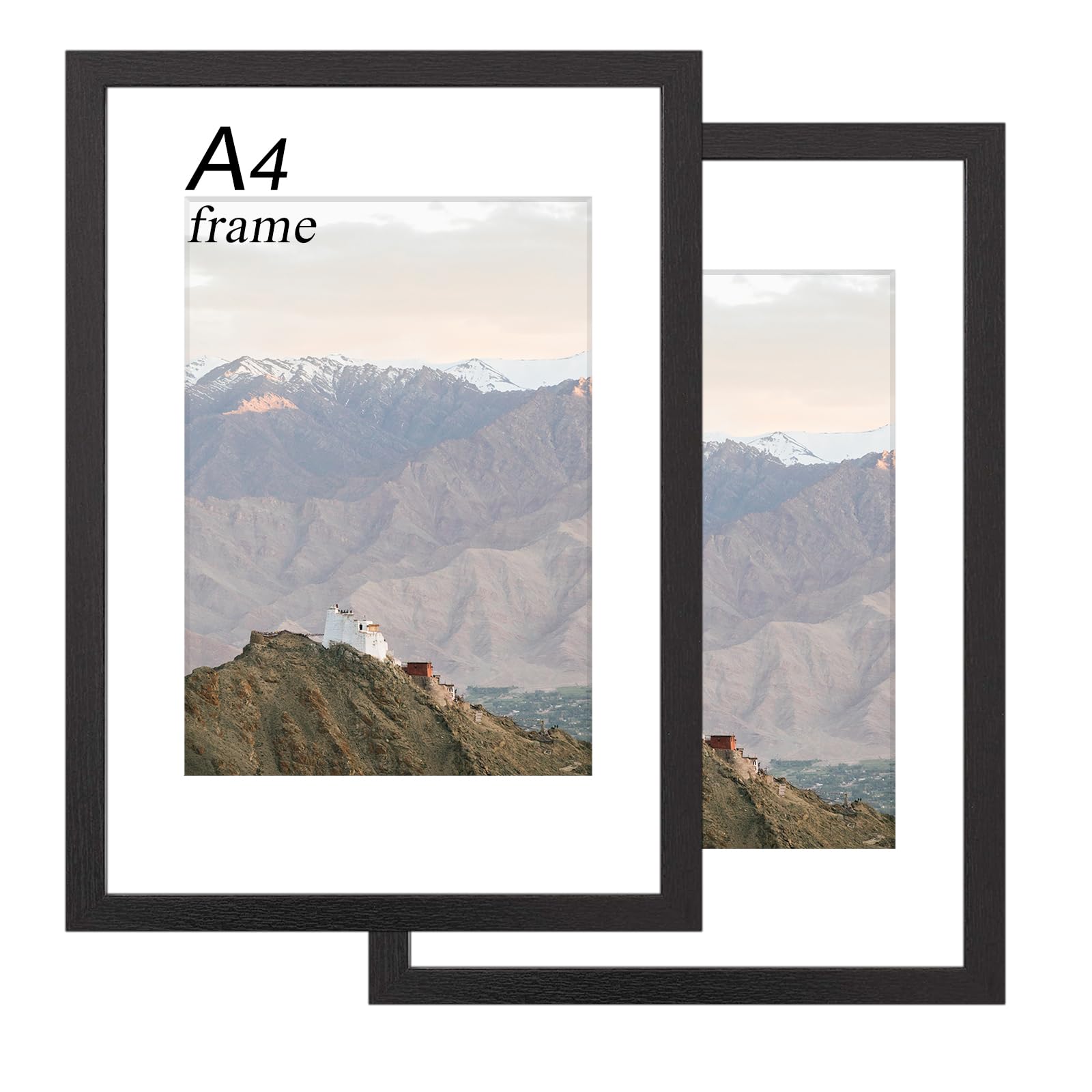 RUN HELIX A4 Frame 2 Pack, Wooden A4 Picture Frame, A4 Black Frame for Wall Mount Display Pictures, Certificate Frame for Table or Wall Gallery Photo Frames (Black)