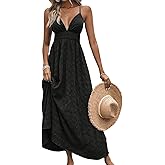 Milumia Women's Summer Smocked Cami Maxi Dress Boho V Neck Spaghetti Strap A Line Flowy Beach Long Sundress