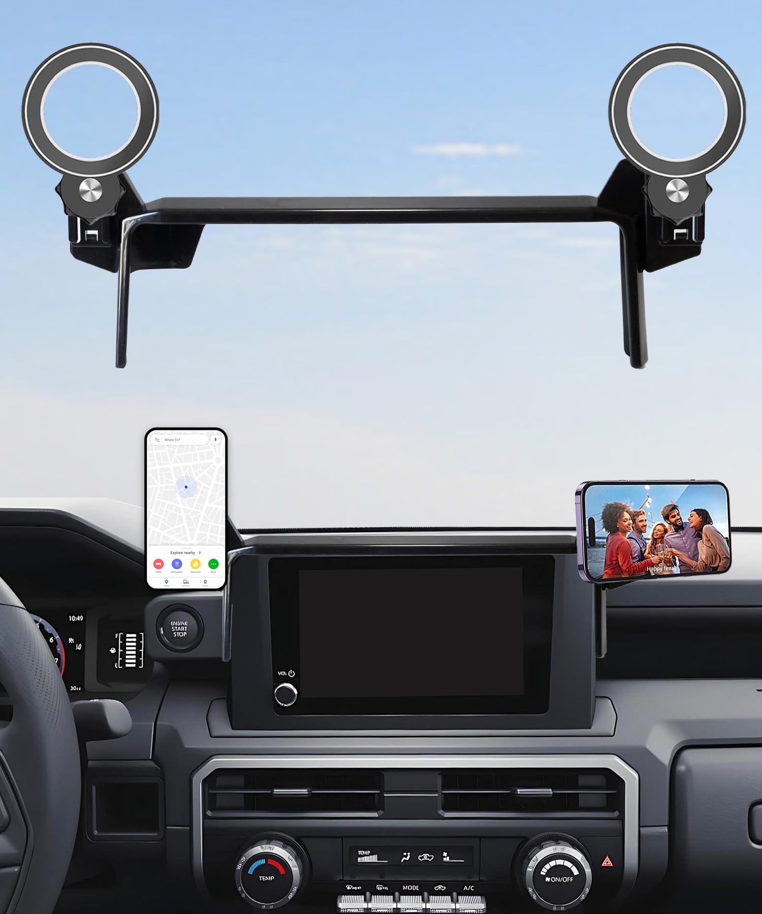AbeeyGeomarn Car Phone Holder for Toyota Tacoma 2024 2025 2026 Accessories Apply to 8 Inch Touch Screen Fixed Clip MagSafe Passenger Cell Phone Mount Handsfree 360° Rotation