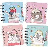 Aifieego A7 Mini Pocket Notebook, Cute Cat Spiral Lined Notebook, Kawaii Notepad Set for Kids, Little Girls, 4 Pack