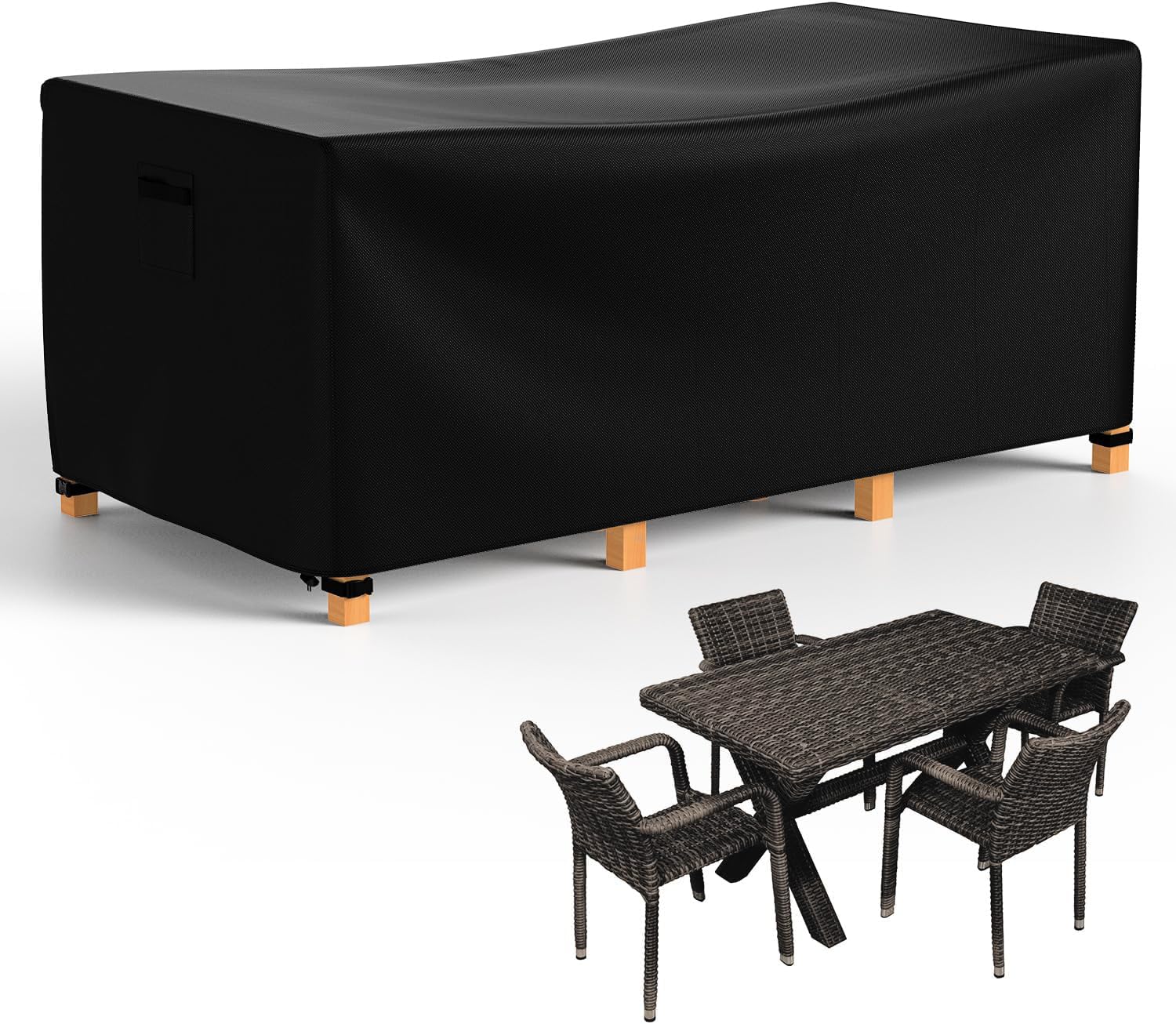 Armorget Garden Furniture Covers 170x94x71 cm, 600D Heavy Duty, Garden Furniture Covers Waterproof , Tear-resistant, Windproof, Anti-UV, Outdoor Table Cover with Air Vent, Buckles, Drawstring