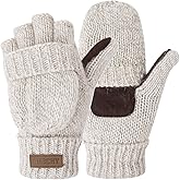 OMECHY Winter Knitted Fingerless Wool Gloves Thermal Insulation Warm Convertible Mittens Flap Cover for Men Women