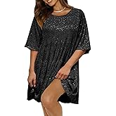 Plustrong Womens Sparkly Glitter Shift Dress Sequin Babydoll Summer Dress Short Flowy Cocktail Party Club Dresses