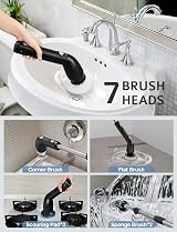 PureSwirlz Electric Cleaning Brush Long Handle 2 Speeds IPX7 LED Display 7 Heads view 5