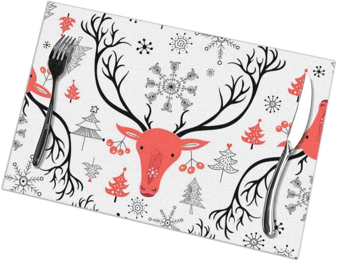 Placemat Elk Face Placemats for Dining Table Woven Vinyl Washable Table Placemats