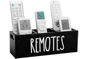 Remote Control Holder - Wooden TV Remote Holder, Remote Control Holder Caddy with 3 Compartments, Farmhouse Remote Box for Ni