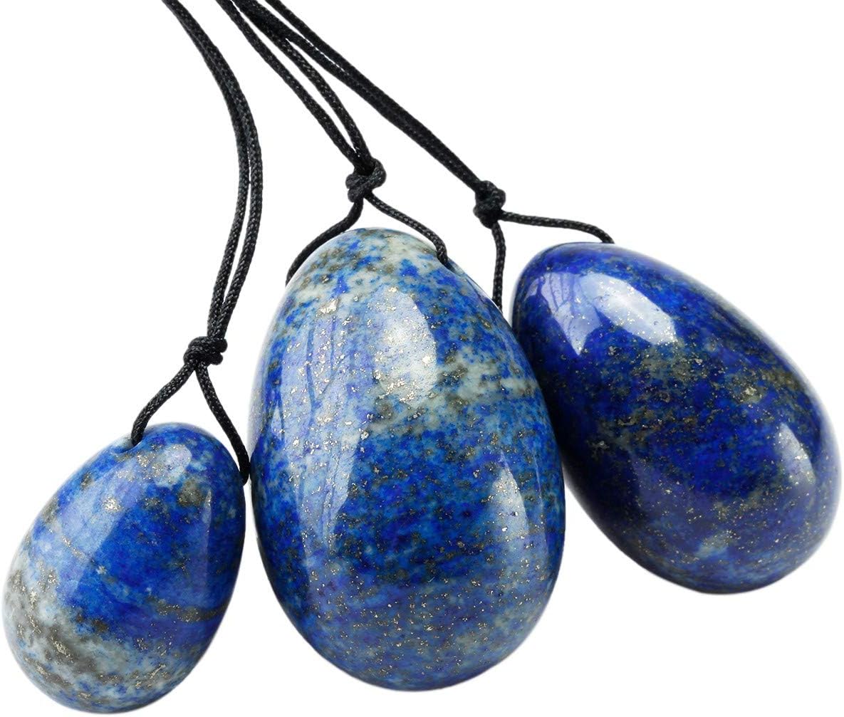 KYEYGWO 3 Pcs Handmade Reiki Healing Stone Drilled Yoni Egg with Unwaxed Cord - Image 3