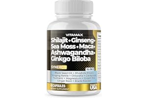 Vitamax Pure Himalayan Shilajit Supplement, Ashwagandha, Sea Moss, Rhodiola Rosea, Gingko Biloba - Fulvic Acid & Trace Mineral Capsules for Men and Women – Made in USA