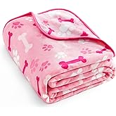 Allisandro Luxurious Dog Blanket, 350 GSM Super Fuzzy Microplush Fleece Pet Blankets for Small Medium Large Dogs and Cats, Pink Paw and Bone, 32" x 24"