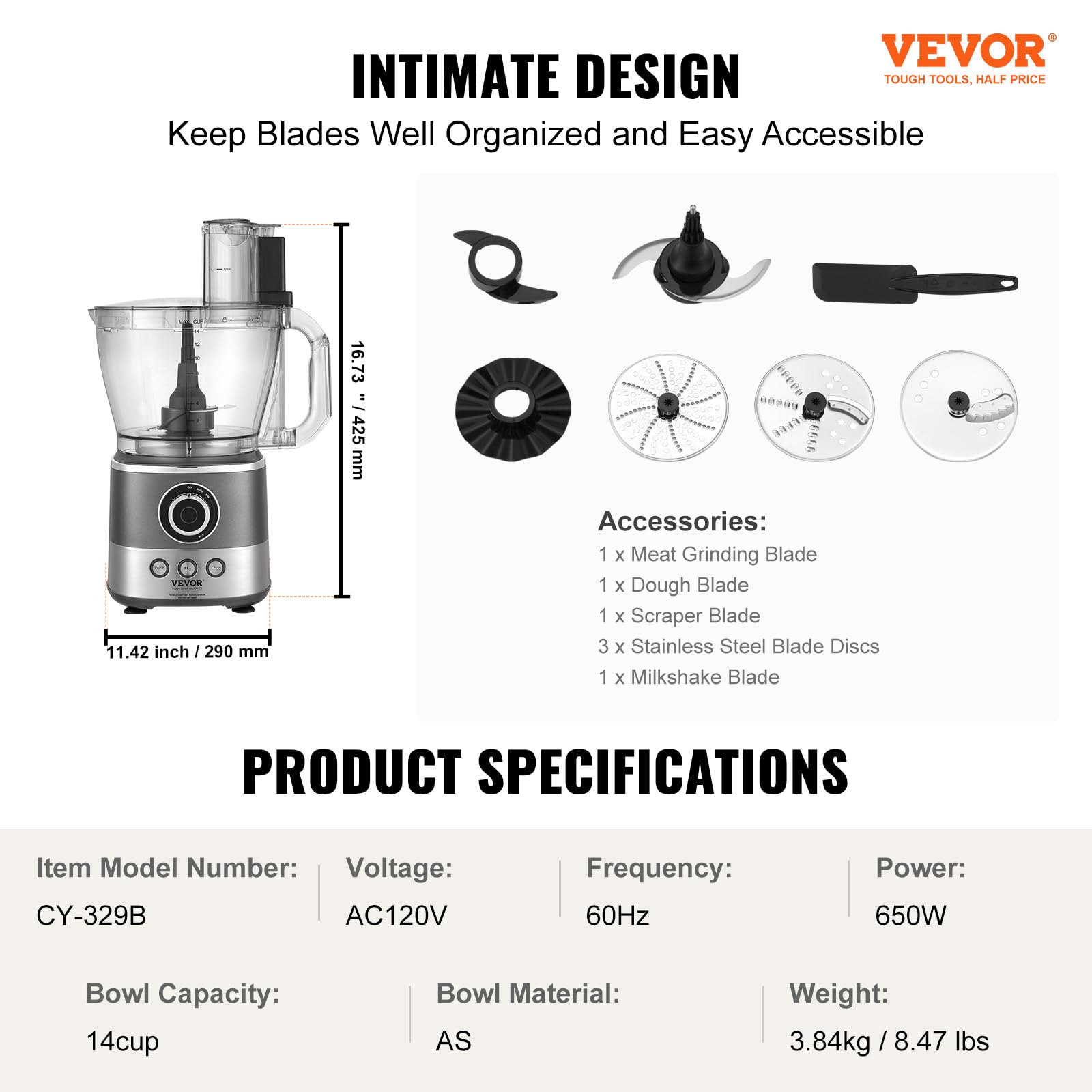 VEVOR Food Processor, 14 Cup Electric Vegetable Chopper with 3 AutoiQ