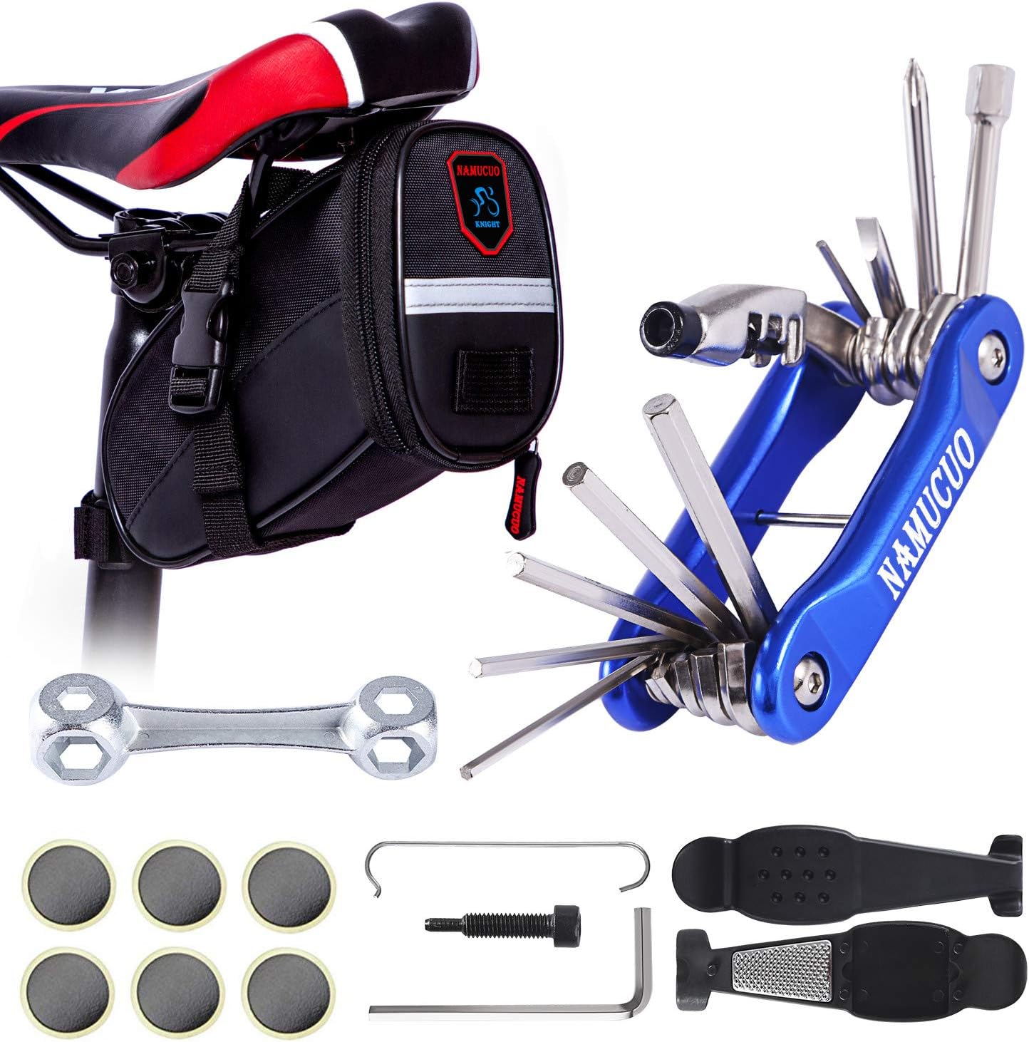 YBEKI Bike Repair Tool Kits - Bicycle Tool Set with Saddle Bag and Bicycle Multi-Tool Chain Tool (Blue Tool Kits 10 in 1 + Bag) : Sports & Outdoors
