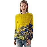 Women's Artistic Floral Knit Sweater Collection Impressionist Garden Pullover Round Neck Bohemian Casual Comfort Wear