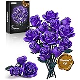 iATOM Purple Rose Bouquet Building Set, 12Pcs Flowers Botanical Collection for Adults Women, Valentine's Day Gift for Her/Girlfriend/Mom/Wife/Couple, Purple Retro Home Office Table Centerpiece Decor
