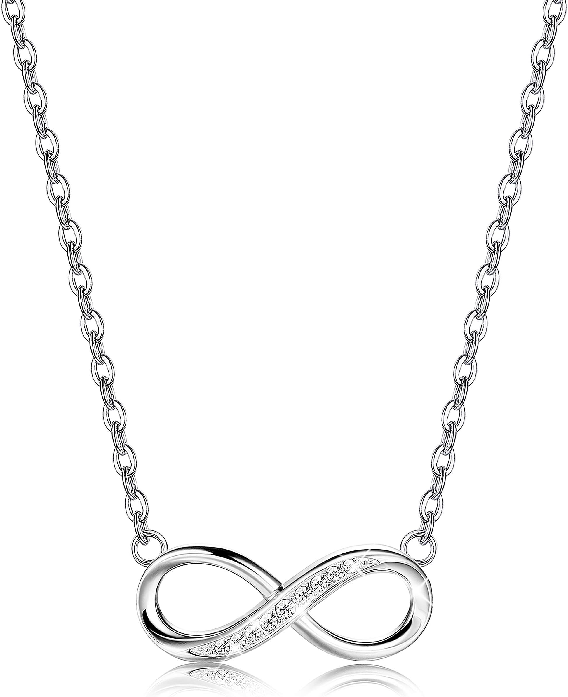 925 Sterling Silver CZ Infinity Necklace for Womens Girls Heart Love Pendant Forever Love Gift Necklace Chain for Valentine`s Day