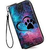 RAUEDWDJS Women's Wallets,Credit Card Holder Money Leather Long Wallet with Wristlet,Large Capacity with Zip-Around Phone Purse for Women Ladies Girls,Galaxy Love Paw
