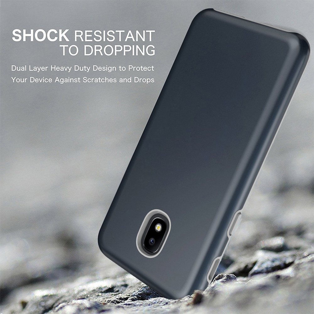 Samsung Galaxy J3 2018 Case, J3V 3rd Gen, J3 Star, Express Prime 3,J3 Achieve, Amp Prime 3 Case, Androgate Hybrid Matte Protective Cover Case with Full Coverage TPU Screen Protector,Dark Blue