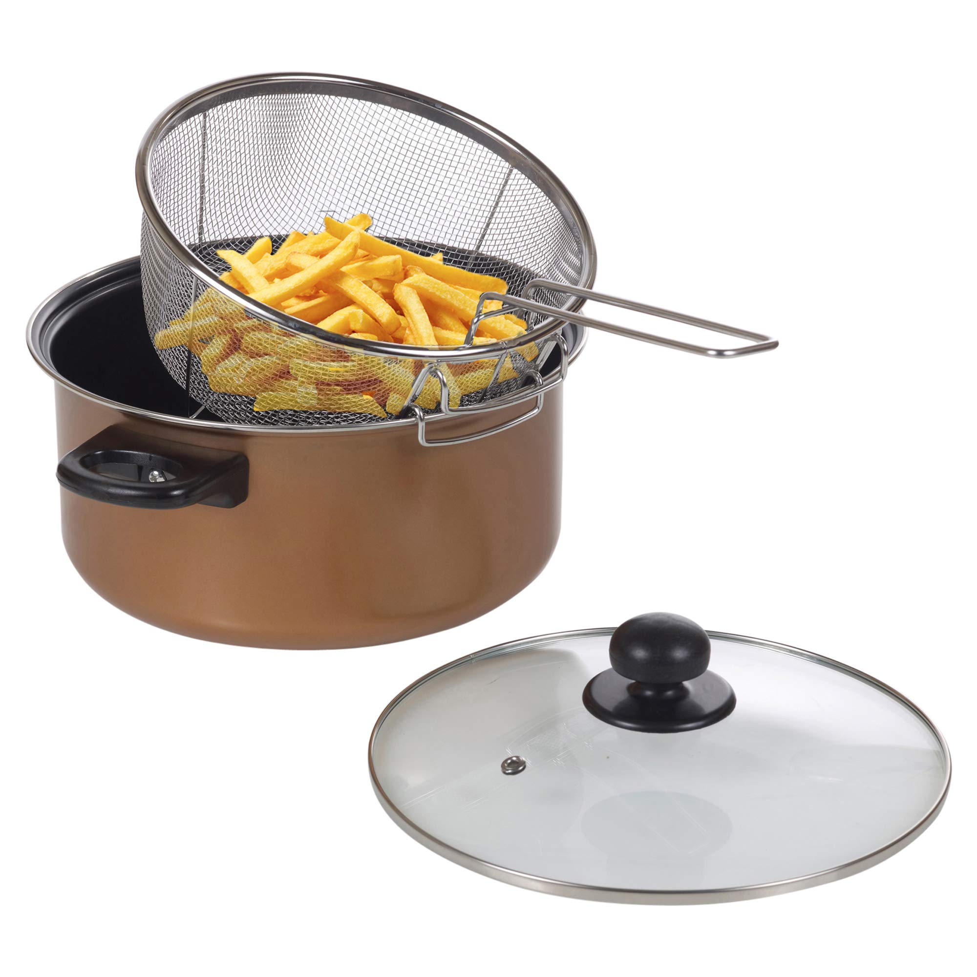 Deep Fat Fryer Set Black Marble or Copper Look Chip Pan (Copper)