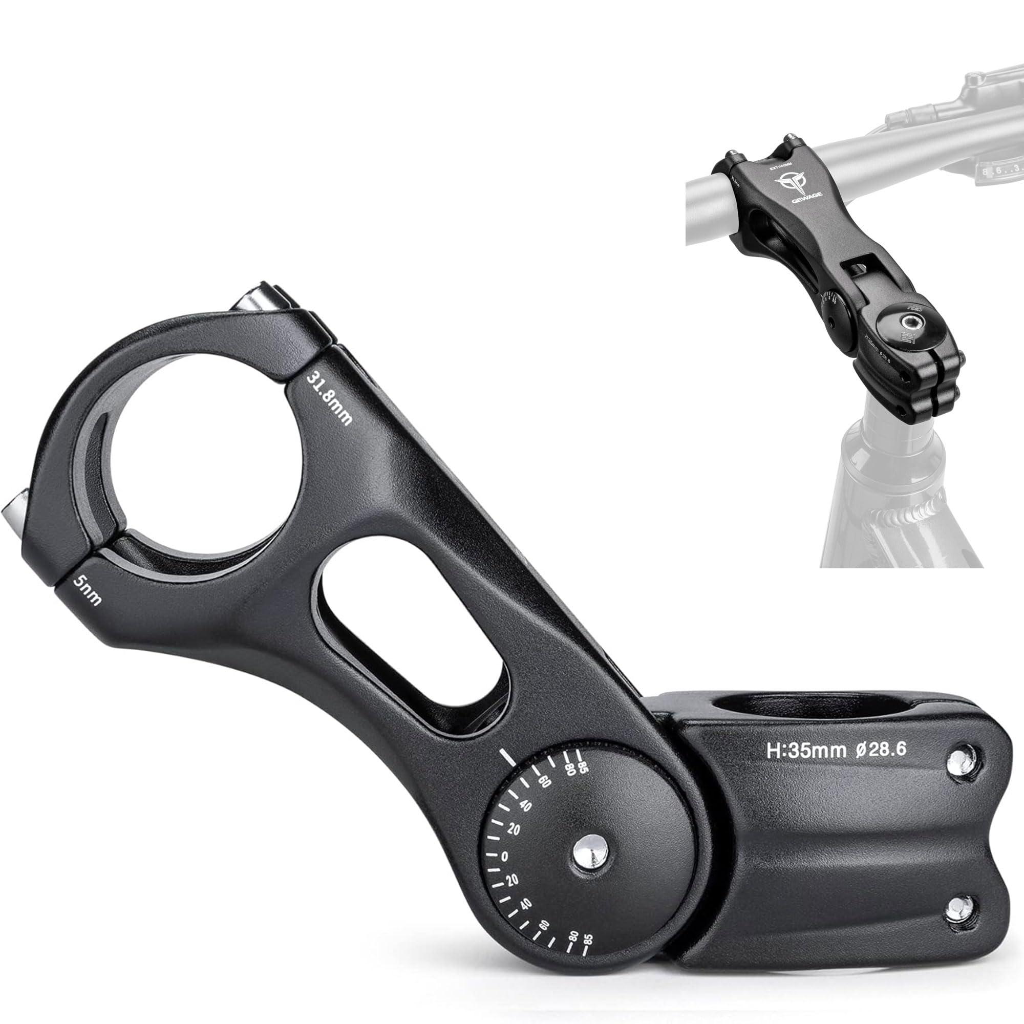 GEWAGE Adjustable Bicycle Stem Riser for 31.8 (1-1/4 Inch) Handlebars, Alloy Aluminium Bicycle Stem Height Adapter for Most MTB, Road Bikes, BMX, E-Bike (110mm)