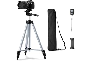 �鶹�� Basics 50" Tripod for Camera and Phone with Travel Bag, Remote Control and Phone Holder, Height Adjustable, Silver