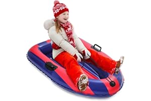 QPAU Inflatable Snow Sled, Heavy Duty Snow Tube with Reinforced Handles, Snow Sleds for Kids and Adults Winter Toys Gifts, Toboggan for Family Outdoor Sledding