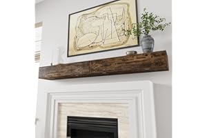 FINOSEN 72inch Fireplace Mantel Shelf with Hidden Storage – MDF Wood Wall-Mounted Shelf, Farmhouse Floating Mantel for Fireplace or Living Room, DIY Assembly Required,Brown (72Lx8Dx7H)