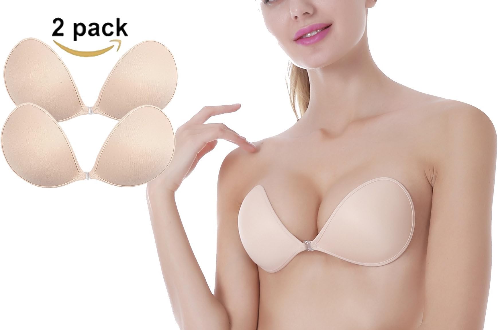 CYCEOS Women's Sticky Strapless Bra Self Adhesive Silicone Invisible Push-up Bras Reusable Backless Bra Pack of 2