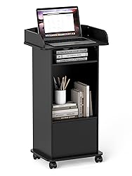 Qriocioa Podium Stand with Wheels Wooden Lectern