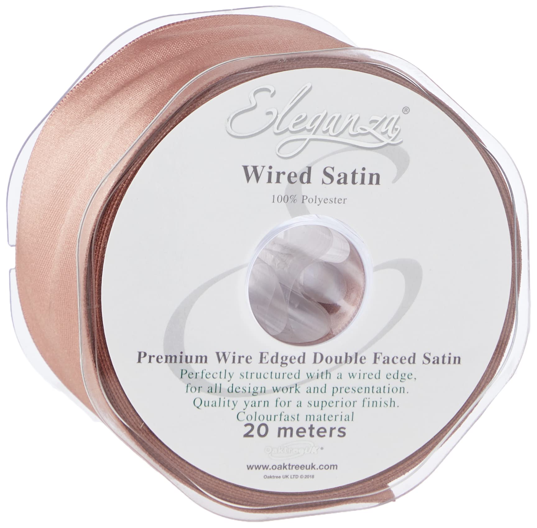 Eleganza Wired Edge Premium Double Faced Satin, Deep Rose Gold, 50mm x 20m