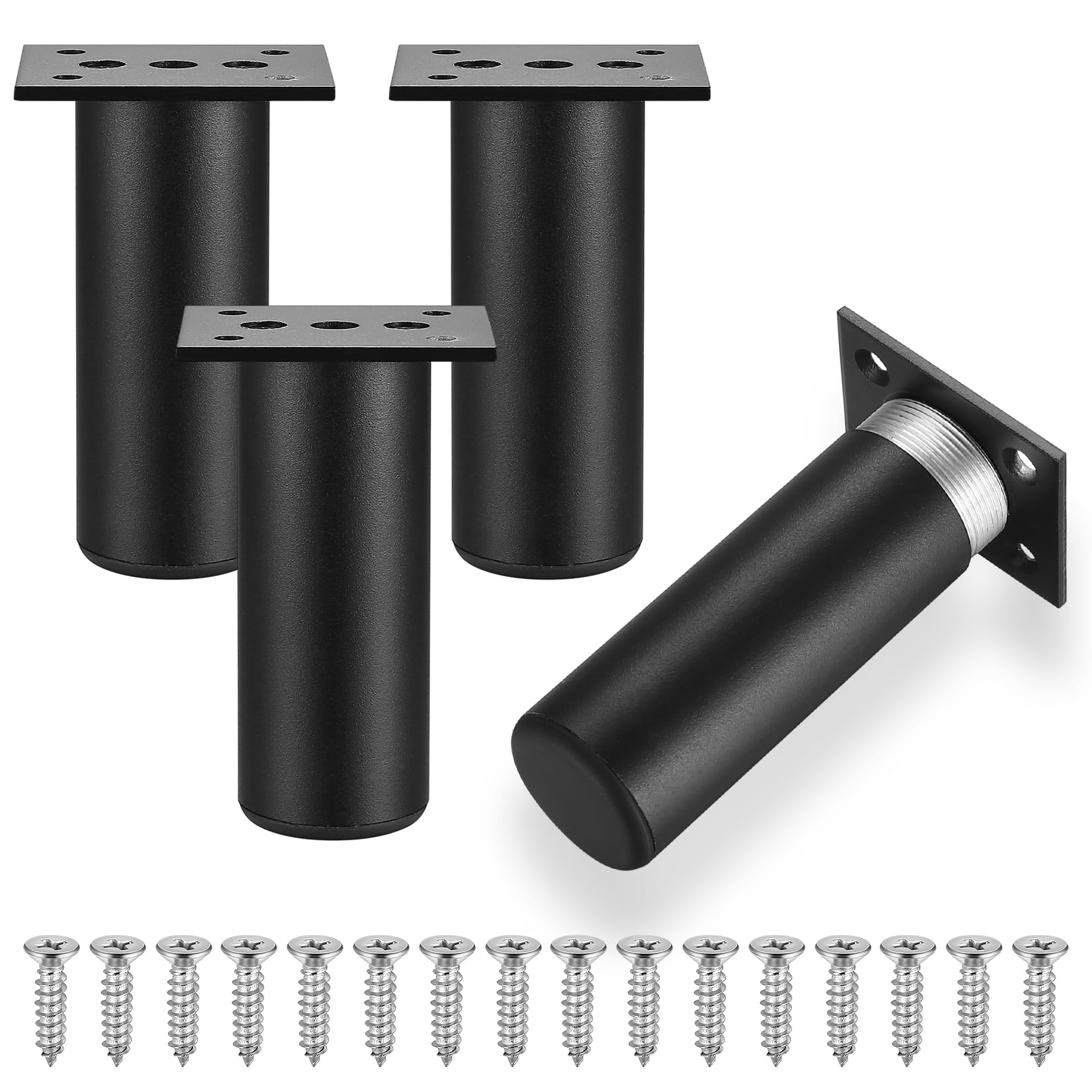 SZSIQI 4 Pcs Adjustable Legs for Furniture Legs, 4"/10cm Black Cabinet 0-20mm Adjustable Feet for Furniture Sofa Table for Cupboard Dresser Bed Chair Cabinet Breakfast Bar Feet