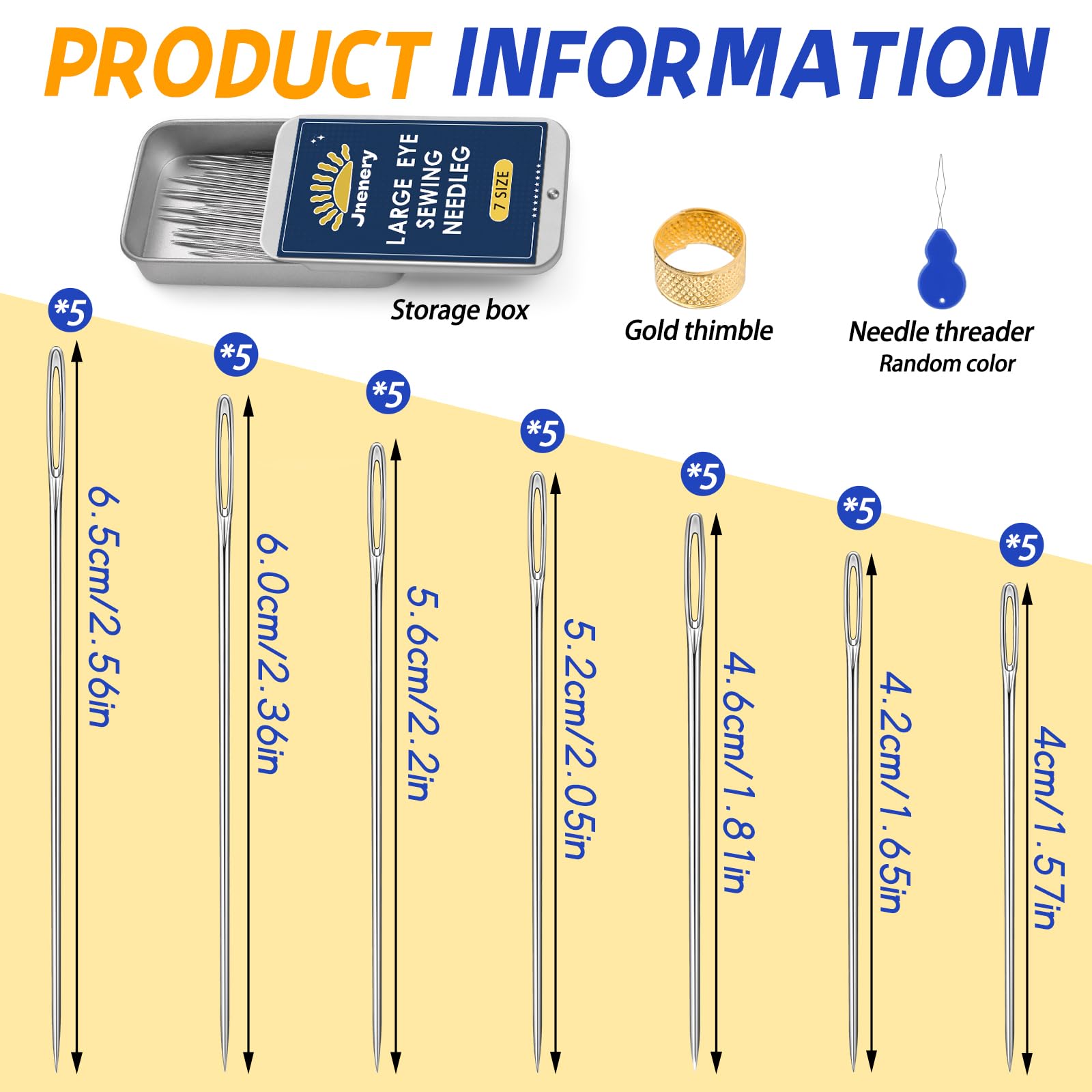 35 Pcs Large Eye Sewing Needles, 7 Size Sewing Sharp Needles for Handsewing, Leather Embroidery Thread Needle, Stainless Steel Yarn Knitting Needle with Threader, Thimble for Crafts, Repair, Quilting