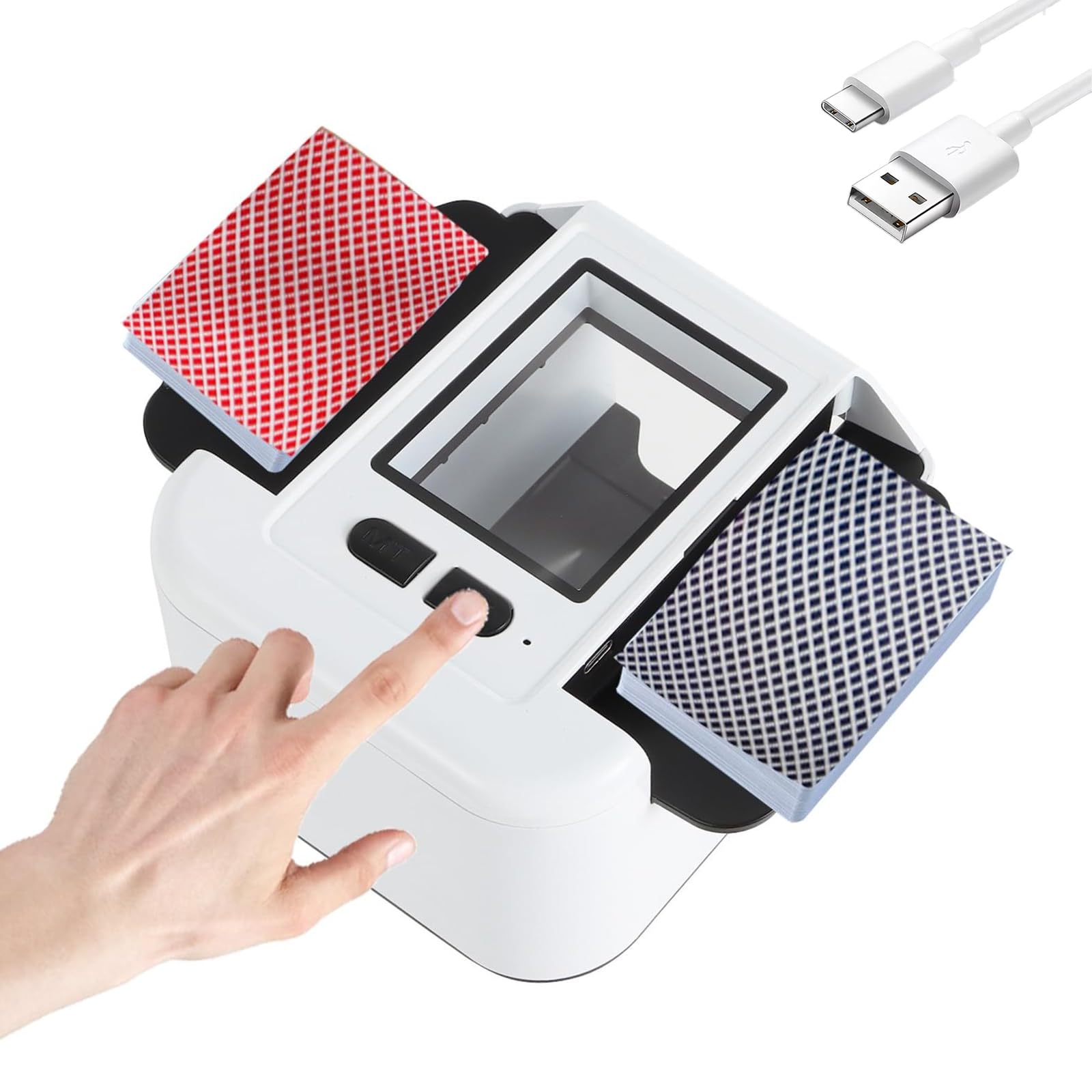 Card Shufflers Machine Portable Automatic Card Shuffler Rechargeable 1- 2 Decks Electric Shuffling Machine One- Press AUTO Manual Mode for Poker UNO Blackjack Texas Holdem Game